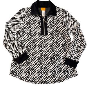 Ruby Rd Sweater Women's Small Zebra Animal Print 3/4 Zip Long Sleeve Pullover
